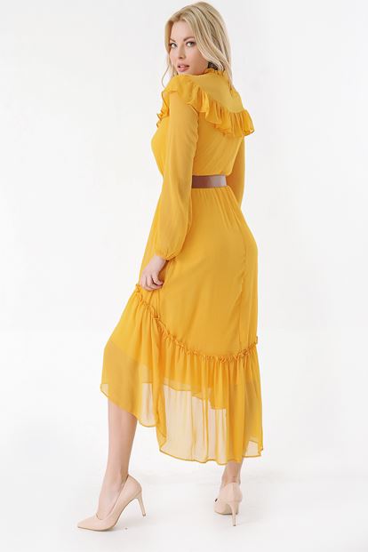 Mustard Belt Chiffon Dress