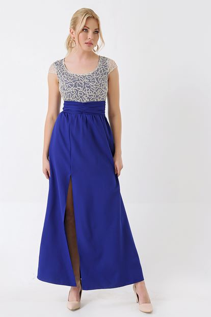 Saks Dore Tül Detayli Abiye Elbise