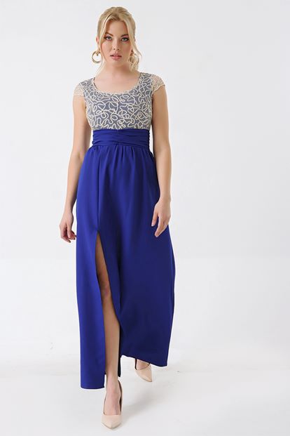 Saks Dore Tül Detayli Abiye Elbise