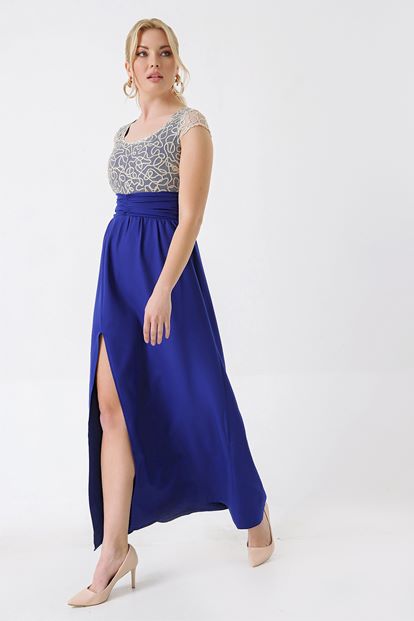 Saks Dore Tül Detayli Abiye Elbise