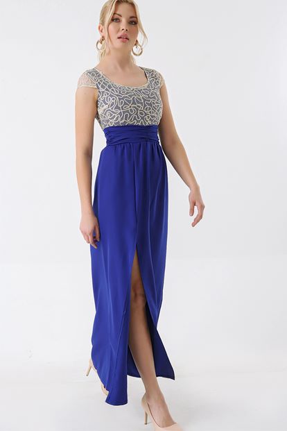 Saks Dore Tül Detayli Abiye Elbise