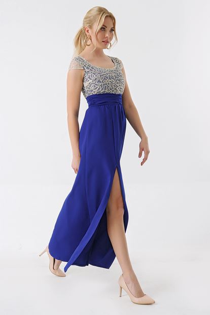 Saks Dore Tül Detayli Abiye Elbise