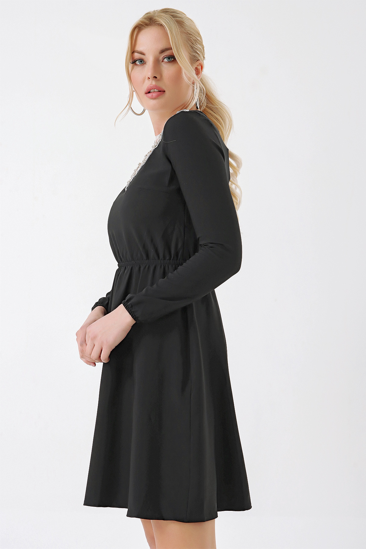 Fm Black Collar Pearl Wet Dress