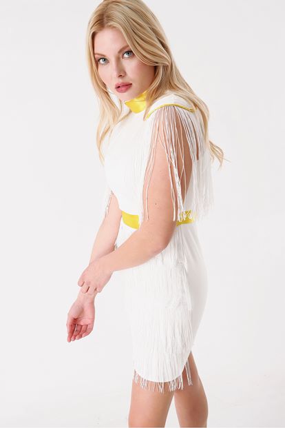 White Fringed Mini Dress
