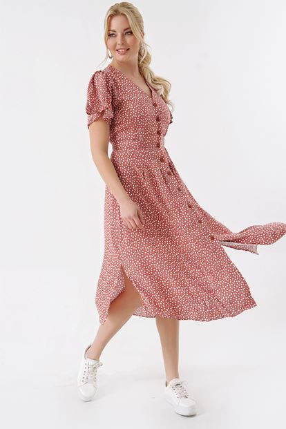 Brown Heart Pattern Shirt Dress