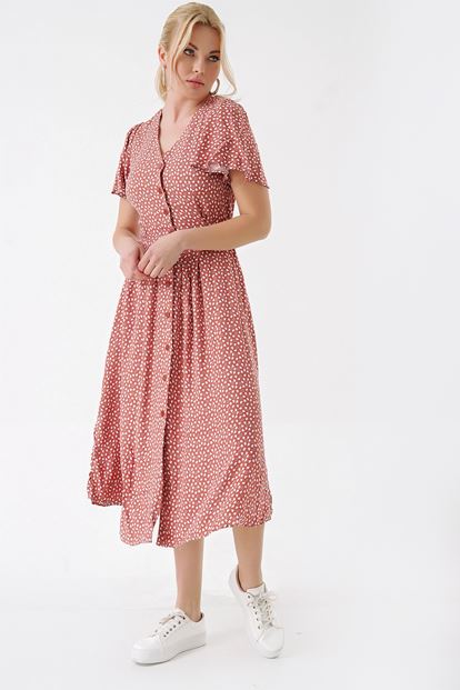 Brown Heart Pattern Shirt Dress