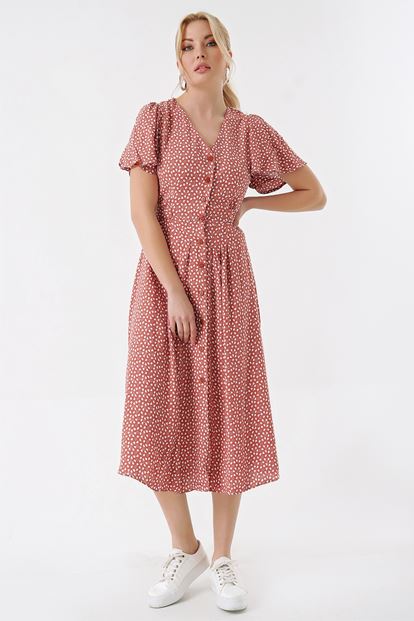 Brown Heart Pattern Shirt Dress