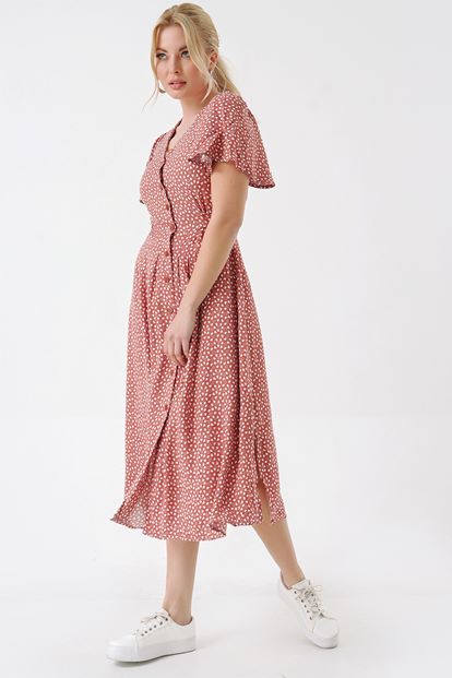 Brown Heart Pattern Shirt Dress