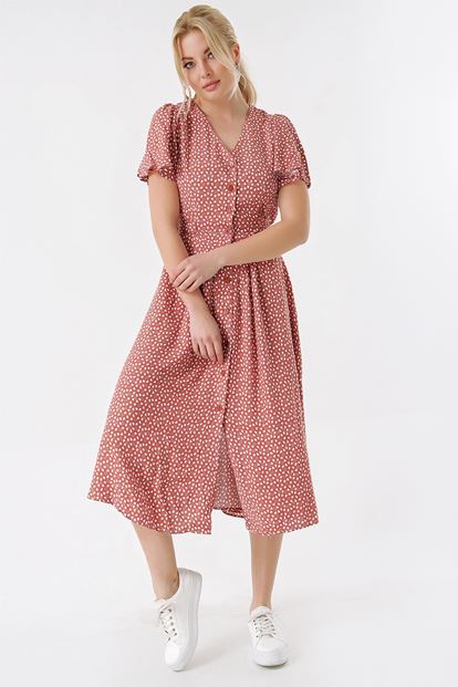 Brown Heart Pattern Shirt Dress