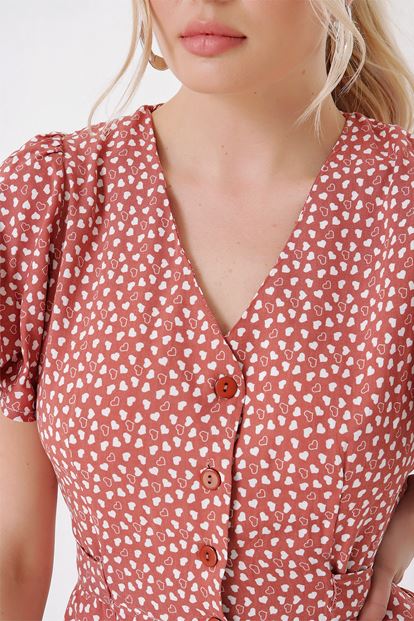 Brown Heart Pattern Shirt Dress