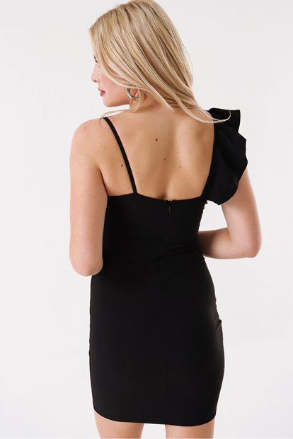 One-shoulder Short Dress in Black Flywheel
