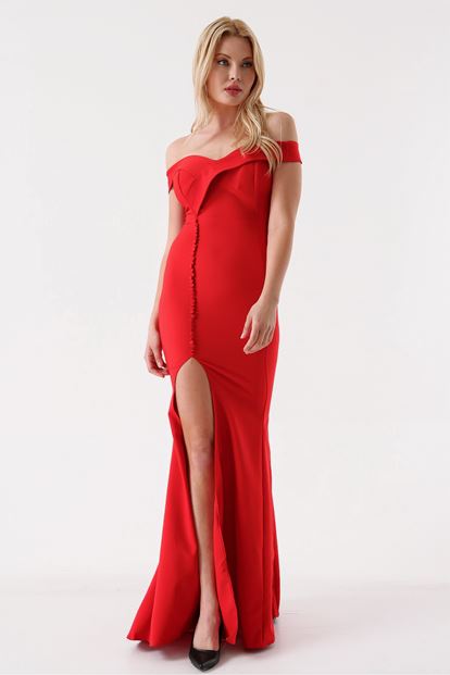 Red Kayak Side Slit Evening Dress