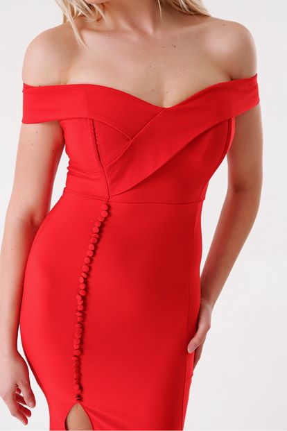 Red Kayak Side Slit Evening Dress