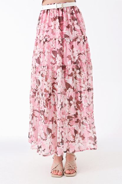 Pink floral patterned chiffon tearing skirt