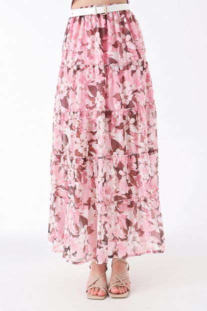 Pink floral patterned chiffon tearing skirt