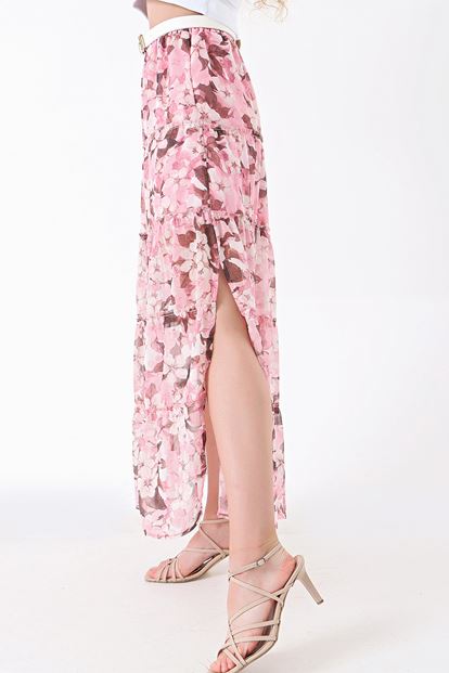 Pink floral patterned chiffon tearing skirt