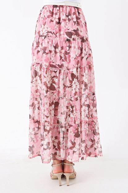 Pink floral patterned chiffon tearing skirt