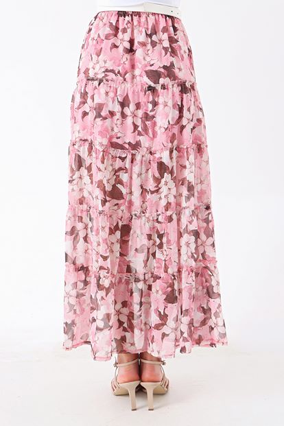 Pink floral patterned chiffon tearing skirt
