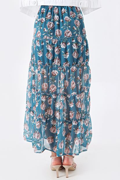 Green floral patterned chiffon tearing skirt