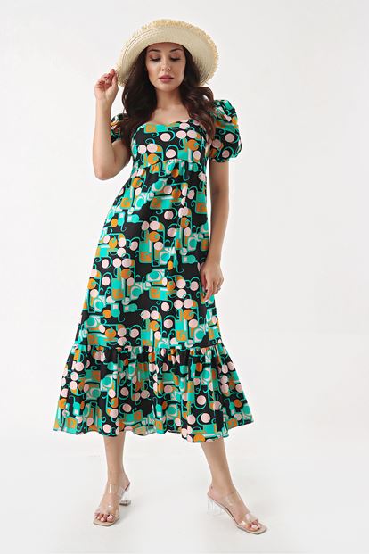 Black floral pattern midi boy dress