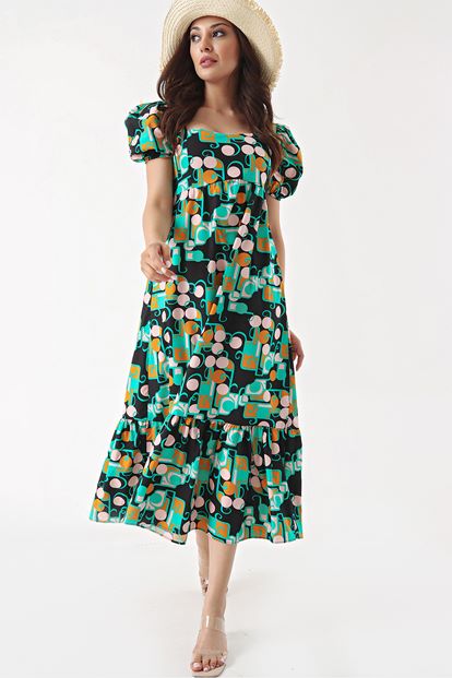 Black floral pattern midi boy dress