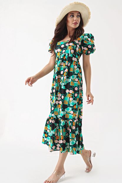 Black floral pattern midi boy dress