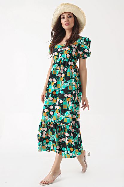 Black floral pattern midi boy dress