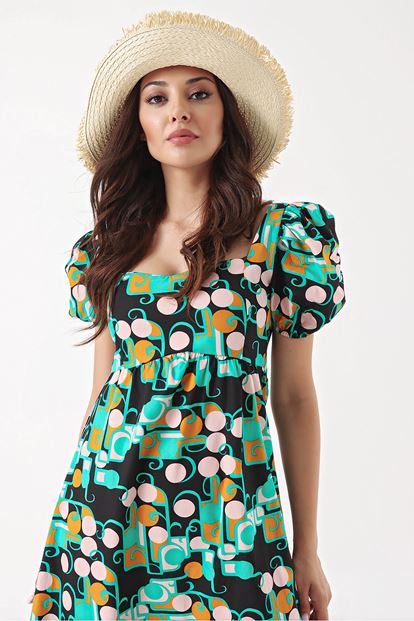 Black floral pattern midi boy dress