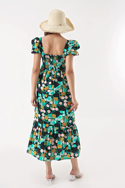 Black floral pattern midi boy dress
