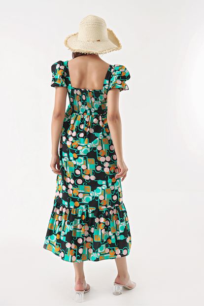 Black floral pattern midi boy dress