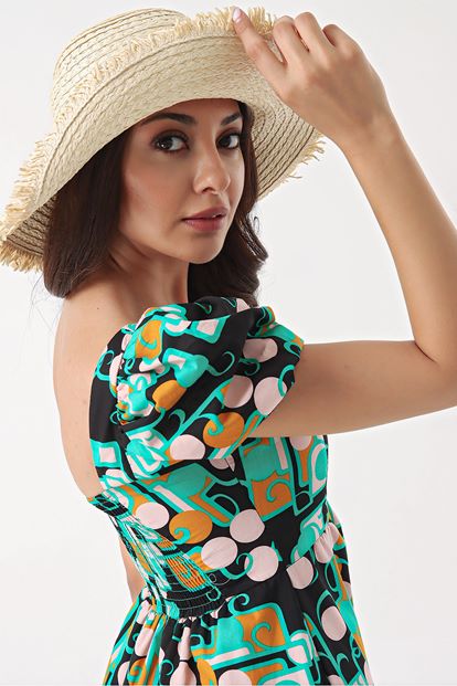 Black floral pattern midi boy dress