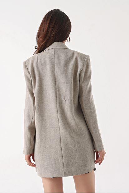 Bej Keten Blazer Ceket