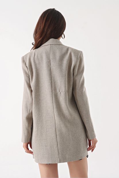 Bej Keten Blazer Ceket