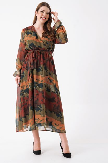 Brown big body patterned chiffon dress