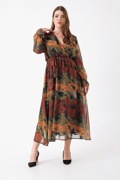 Brown big body patterned chiffon dress