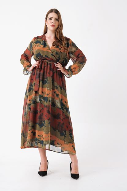 Brown big body patterned chiffon dress