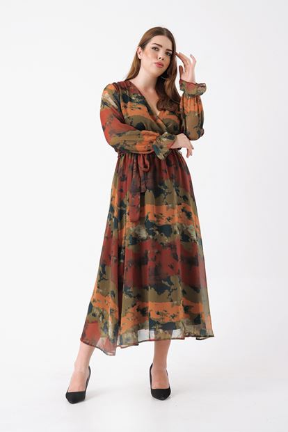 Brown big body patterned chiffon dress