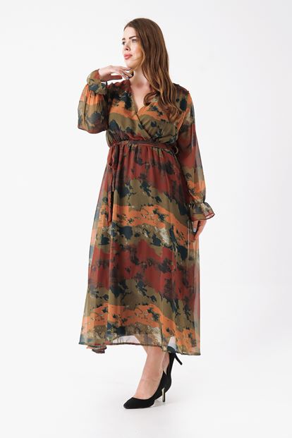 Brown big body patterned chiffon dress