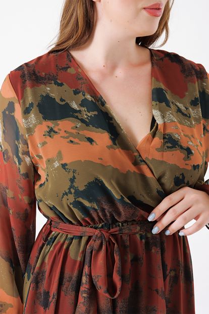 Brown big body patterned chiffon dress