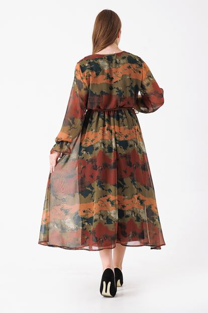 Brown big body patterned chiffon dress