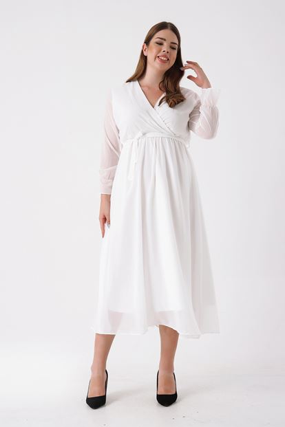 Beyaz Büyük Beden Şifon Elbise