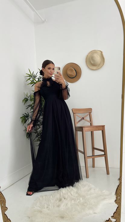 Black tulle detail design dress