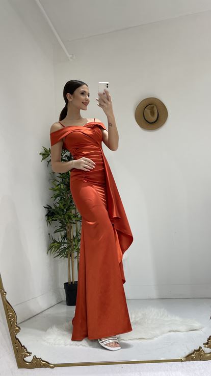 Tile Rope Strap Flounce Satin Evening Dress