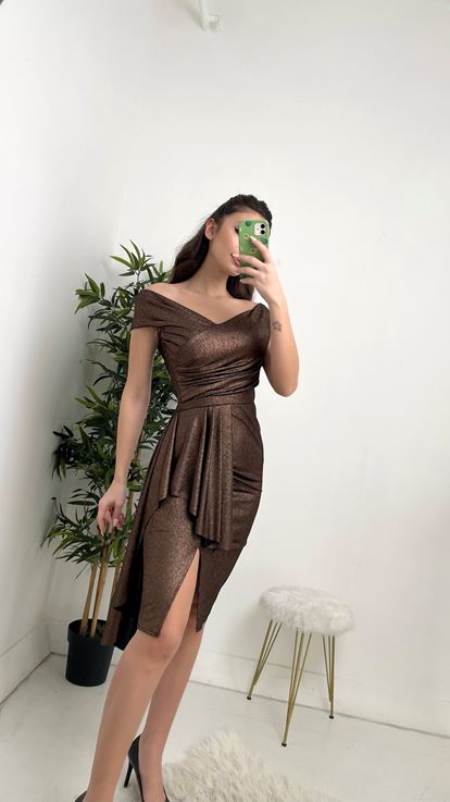 Vizon Büzgülü Abiye Elbise