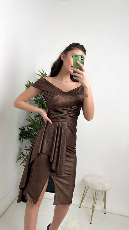 Vizon Büzgülü Abiye Elbise