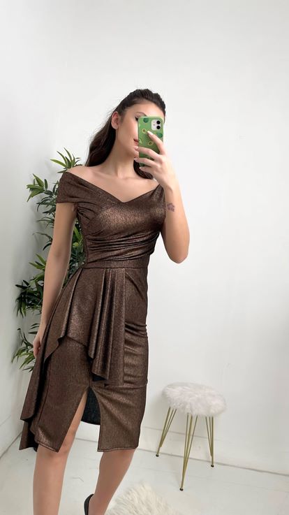 Vizon Büzgülü Abiye Elbise