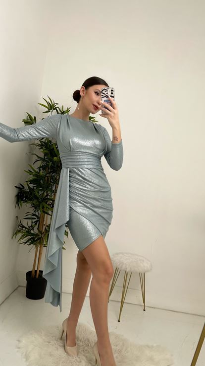 Bebe Mavi Eteği Kat Kat Abiye Elbise