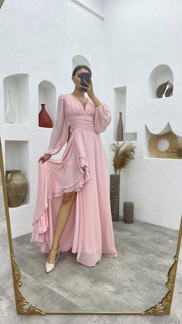 Powder Skirt Volante Belt Design Evening Dress