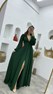 Yeşil Düğmeli Göğsü Dantelli Şifon Abiye Elbise