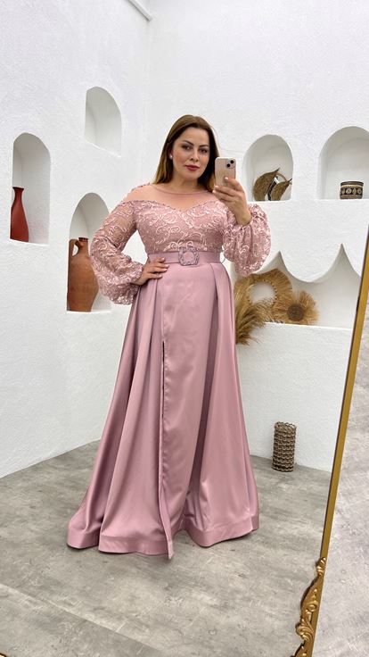 Manche de ballon ceinturée en poudre Plus Robe de soirée